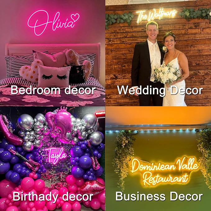 Custom Neon Sign - 2026 Christmas Gift Personalized Led Name Logo Neon Lights Customizable for Kids Girls Boys Room, Light up Neon Custom for Bedroom Wedding Party Bar Office Business Sign Wall Decor