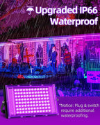 100W LED Black Lights IP66 Waterproof Black Light Outdoor with 5.9ft Plug+Switch,Flood Blacklight for Halloween Glow in The Dark Party Stage Light Neon Glow Birthday 2 Pack