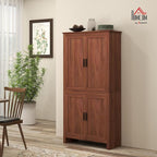 HOMCOM 64" Kitchen Pantry Cabinet, Freestanding Storage Cabinet with 4 Doors and 3 Adjustable Shelves for Dining Room, Brown