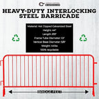 Angry Bull Barricades Metal Interlocking Steel Barricade (8.5 Ft. Heavy Duty, Bridge Feet, Red Powder Coated, Set of 10)