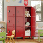 Aobabo 16" W 3 Door Metal Storage Locker with Lock, 66" H Steel Locker with Name Card Holder and Metal Hook for School, Home, Office, Playroom, Assembly Required, Red