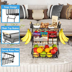 ANTOPY 3 Tier Fruit Basket with 2 Banana Hangers, Countertop Fruit Vegetable Basket Bowl for Kitchen Counter Metal Mesh Basket Fruits Stand Produce Holder Organizer for Onion Potato Bread Snack Veggie