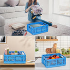 Heavy Duty Plastic Milk Crates for Storage, 4-Pack Stackable Storage Bins for Organizing, Collapsible Storage Basket with Handle for Groceries, Suitable for Home Office School Store, Blue