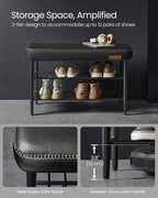 VASAGLE EKHO Collection - Shoe Rack Bench, Storage Bench for Entryway, Synthetic Leather with Stitching, Mid-Century Modern, Loads 300 lb, 11.8 x 31.5 x 19.7 Inches, Ink Black ULSB054B01