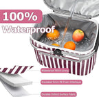 Tirrinia Large Insulated Picnic Basket, 34L Water Resistant & Leakproof Collapsible Portable Cooler Basket Set with Aluminium Handle for Travel, with a Free Foldable Grocery Bag, Wine Stripe