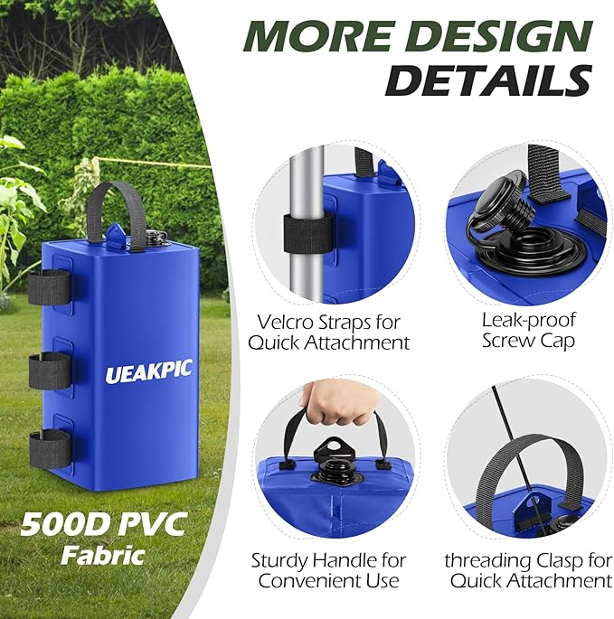 Canopy Weights, 88 LBS Heavy Duty Set of 4 Tent Water Leg Bags for Outdoor Gazebos, Umbrellas, Pergolas, Sunshades & Patio Furniture (Blue 10L x 4)