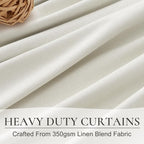Cute Blackout Curtains 70 Inches Extra Wide Linen 90 Inch Length for Living Room/Sliding Glass Door,Pleated Heavy Duty Thermal Drapes for Winter Thick Large Window(70"Wx90"L 2 Panels Beige White)