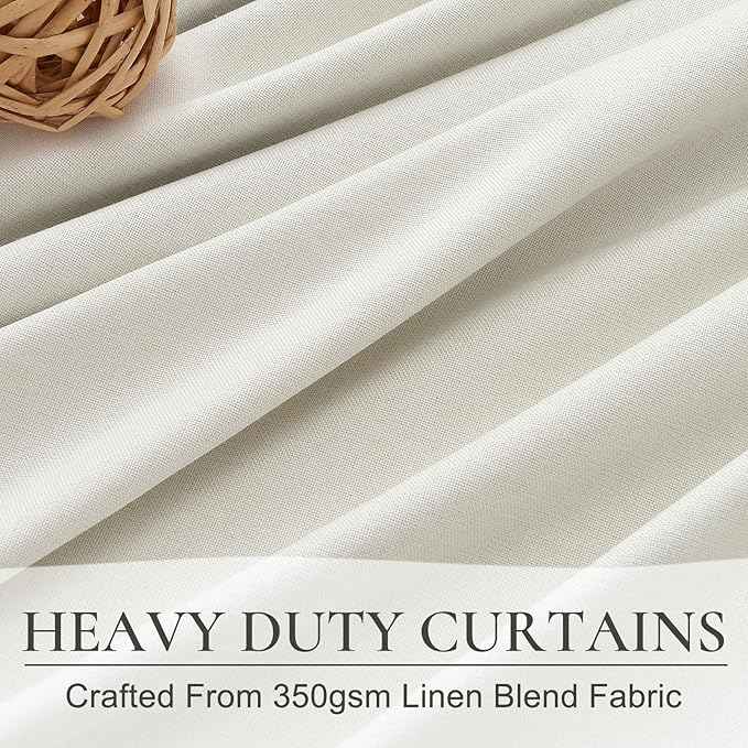 Cute Blackout Curtains 70 Inches Extra Wide Linen 90 Inch Length for Living Room/Sliding Glass Door,Pleated Heavy Duty Thermal Drapes for Winter Thick Large Window(70"Wx90"L 2 Panels Beige White)