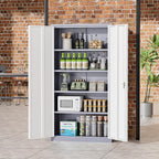 Greenvelly Metal Storage Cabinet, 72" Locking Metal Garage Storage Cabinet with Doors and 4 Adjustable Shelves, Lockable Steel Cabinet for Home Office, Garage, Shop, School (White Grey 32" W x 16" D)