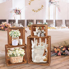 4 Pieces Decorative Wood Crates for Party Display, Large Rustic Farmhouse Wooden Nesting Storage Crates with Handles for Wedding Birthday Home Party Decoration