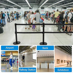 6 Pcs Crowd Control Stanchions Set Stainless Steel Barrier Post with Dual Retractable Belt 9.8 ft and 1 Sign Holder Crowd Safety Control Barrier Solid Base Easy Connect Assembly