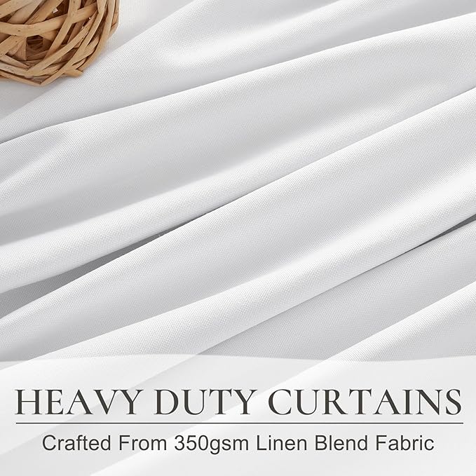 BrightWhite Linen 86 Inch 100% Blackout Curtains for Bedroom, Pleated Heading Tape Ring Clips Back Tab Thermal Custom Made Window Curtains Living Room Modern Farmhouse (100 Wide Total, Each W50"x2Pcs)