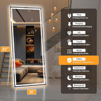 Hasipu Full Length Mirror with Lights, 83" x 36" LED Lighted Floor Standing Mirror, Full Body Dressing Hanging Mounted Mirrors, Dimmable, Tempered Glass, Safe to Use, Square White