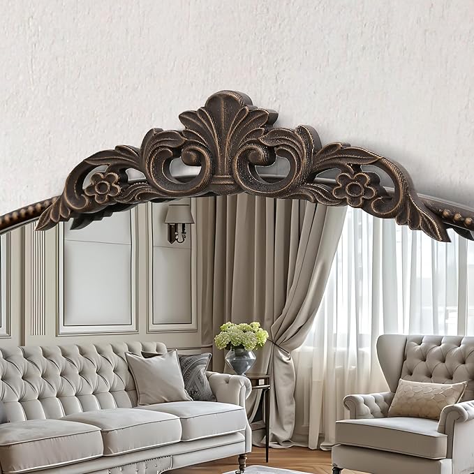 Micasso Large Bronze Vintage Mirror: 40"x 30" French Baroque Antique Mirror - Traditional Ornate Decorative Wall Mounted Arched Mirrors for Wall/Mantel/Entryway/Hallway - Home Decor for Living Room