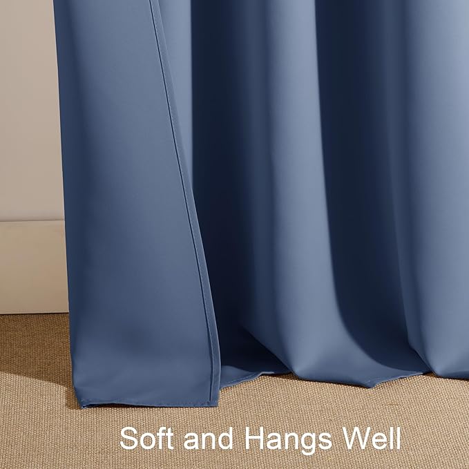 PONY DANCE Blackout Curtains for Bedroom 90 inches Long 2 Panels Set, Thermal Insulated Rod Pocket Black Out Window Drapes, Noise Reducing Window Treatment for Living Room(W42 x L90 inch, Stone Blue)