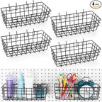 Sieral 4 Pcs Large Pegboard Baskets Set 12 x 6.5 x 4 Inch Black Metal Wire Baskets Peg Board Organizer Accessories Wall Mount Pegboard Bins Workbench Garage Storage Versatile Wall Organizer Attachment