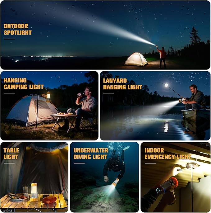 FORTO 3000 Lumens Handheld Spotlight, 1400 Ft Long Range LED Spot Light with 120H Runtime, IPX8 Waterproof Rechargeable Outdoor Flashlight for Camping, Hiking, Emergency, Searchlight (Yellow-Plus)