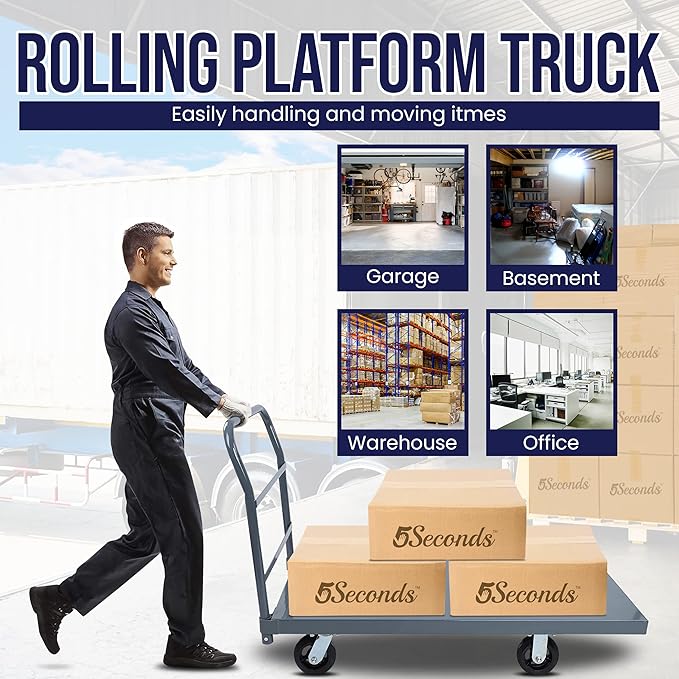 5Seconds Platform Cart Industrial Dolly Heavy Duty 48” X 24” Platform Hand Push Truck Commercial Cart Flatbed with 2000lb Capacity, Moving Cart 6” Swivel Wheels Flatbed cart