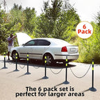 6 Pack 39 Inch Black Traffic Delineator Posts with 2 Green Reflective Stripes, Safety Posts Cones with 6.6 Feet Chains and 14 Inch Rubber Base for Road Safety,Parking Lot (Black)