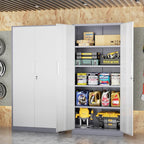 INTEGREAT Metal Storage Cabinet,71" Grey White Office Metal Cabinet with Locking Doors and Adjustable Shelves,Steel Locking Cabinets for Office,Home,Garage,Gym,School