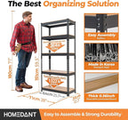 HOMEDANT 5 Tier Storage Shelves Adjustable Laminated Boltless Garage Metal Shelving Unit Heavy Duty Utility Rack Shelf Warehouse Pantry Closet Kitchen (10, (S) 28" W, Black)