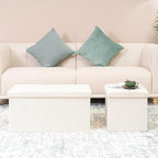 B FSOBEIIALEO Small Storage Ottoman Cube Sherpa Ottomans Foot Rest, Foldable Boucle Ottoman, Faux Teddy Fur, Cream White 15"x15"x15"