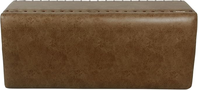 Homepop Home Decor | Upholstered Bench with Nailhead Trim | Large Faux Leather Ottoman with Storage for Living Room & Bedroom | Decorative Home Furniture, Brown Faux Leather