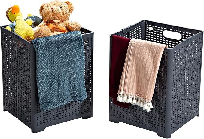 42L Collapsible Plastic Laundry Baskets,Foldable Laundry Hamper,Pack of 2 (Grey)