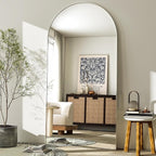 GLSLAND-30x71 inch Wall Mount Arched Full Length Mirror-Aluminum Alloy Frame High Definition-Full Body Mirror for Bedroom or Living Room,Silver