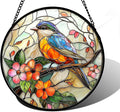 Stained Glass Window Hanging, Blue Bird Pink Flower Suncatcher Diamond Glass Panel Bird Sun Catchers Decor for Birthday for Women, Men, Wife, Aunt, and Mom 9.8 in