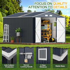 Breezz Outdoor Storage Shed 10 x 12 ft. Utility Tool Shed Metal Storage Garden Shed with Lockable Doors, Windows for Patio Storage, Nightblue