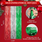 3 Pack Foil Fringe Backdrop - Shiny Tinsel Curtains for Party Decoration/Photo Booth Props - 3.3x8.2FT Metallic Foil Backdrop for Birthday, Wedding, Graduation, Christmas-Red&Silver&Green