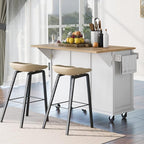 Yayzy Rolling Kitchen Island with Drop Leaf, Cabinet Door Storage Racks & 3 Drawers, Mobile Kitchen Cart with Rubberwood Top & Locking Wheels for Dining Room & Kitchen, 53-Inch, White