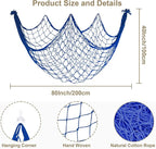 2 Pack Fish Net Decorations, 80x40 Inch Navy Blue Fishing Net Decor for Under The Sea Hawaiian Beach Theme Party, 3mm Thick Natural Cotton Versatile Nautical Netting for Party Wall Table Ceiling Decor
