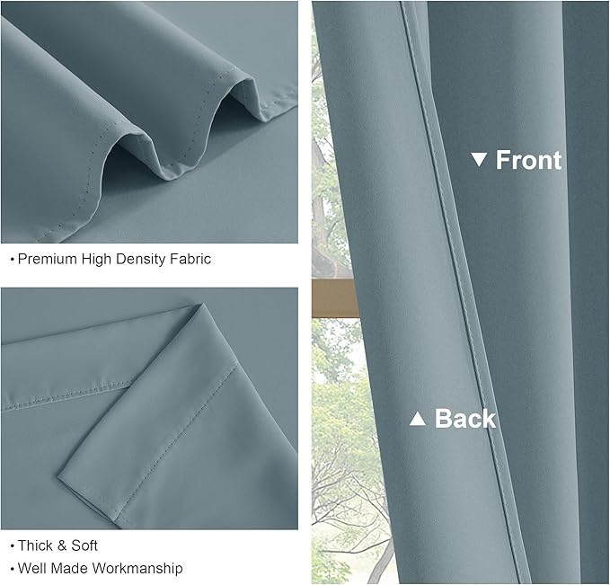 PONY DANCE Dusty Blue Window Curtains 36 inch Length, Thermal Insulated Blackout Kitchen Curtains for Small Window, Short Black Out Drapes for Cafe Bedroom(2 Panels Set, Uranian Blue, 42 inches Wide)
