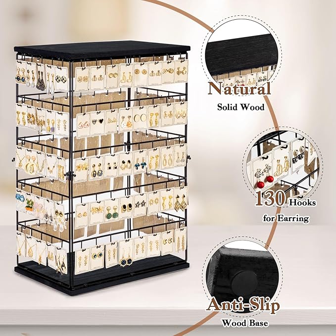 Earring Display Stands for Selling,Earring Rack Display Holder Stand,Jewelry Display Tower for Selling Earring Cards, Rings, Large Capacity 16.5" Wx 10.8" Dx 26.4" H (130 Hooks)