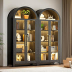 Vlsrka 71" Arched Display Cabinet with Glass Doors, Curio Cabinet with LED Light & Human Sensor, 5-Tier Display Cases for Collectibles, Storage Cabinet with Ajustable Shelf for Living Room(Black)