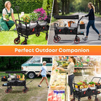 Collapsible Canopy Wagon,Large Capacity Trolley, Foldable Portable cart with Canopy, Adjustable Push/Pull Handle, Shock-Absorbing Wheels, Suitable for Shopping,Traveling-B