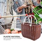 Cabilock Plastic Woven Tote Basket with Handles 13.8X9.4X5.5 Inch Lightweight Portable Storage Basket for Grocery Shopping Bathroom Organization and Home Use