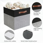 Collapsible Fabric Storage Cube Bins with 2 Reinforced PU Handles, Foldable Storage Organizer Baskets for Closet, Shelves, Living Room | 11"x11"x11", 4 Pack, Black & Gray