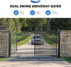 ZUMI Dual Swing Driveway Gate, 12x6 ft. Outdoor Steel Fence for Home Security, Heavy-Duty Weatherproof Iron Kit, Brooklyn Style