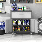 Metal Garage Storage Cabinet on Wheels, Lockable Rolling Tool Cabinet with Drawer and Shelves, Heavy Duty Mobile Steel Cabinet for Garage Warehouse Workshop