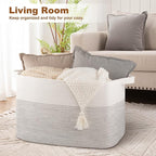 XXXL Large Blanket Basket, 108L Storage Basket, Cotton Rope Baskets for Living Room, Toy Basket for Kids, Woven Baskets for Clothes, Towels, Pillows, 25" x 16" x 16", Black and White