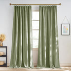 NICETOWN Linen Waffle Weave Sage Green Curtains for Bedroom, Privacy Farmhouse Drapes Light Filtering Window Treatments for Living Room, W52 x L96, 2 Panels