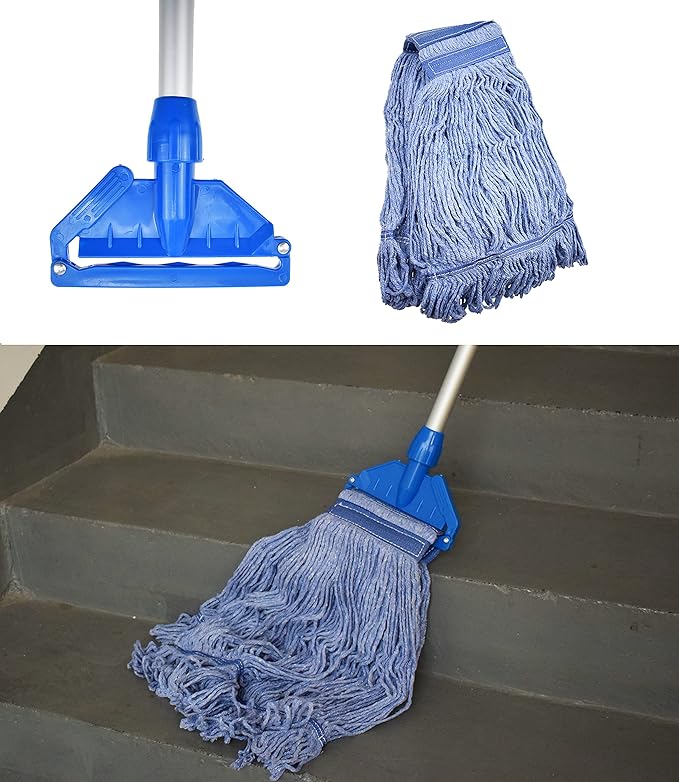 Mop Head Replacement Commercial Heavy Duty String Blue Wet Mop Heads for 3 Typs Commercial Mop Handle(4 pcs,Large,Weight 23oz)