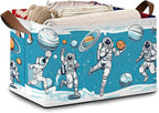 Astronaut Pattern Storage Basket Large 17x11.5x10.5 Inche-Collapsible Fabric Organizer Bin with Handles for Kids Room, Space Theme, Toys-Foldable Decorative Hamper with Rocket & Stars-Single Pack