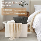 95L Extra Large Blanket Basket, 24" x 16.9" x 14.2" Woven Storage Basket for Living Room, Rectangle Nursery Blanket Storage for Toys, Towels, Dirty Clothes (White)