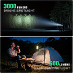 FORTO 3000 Lumens Handheld Spotlight, 1400 Ft Long Range LED Spot Light with 120H Runtime, IPX8 Waterproof Rechargeable Outdoor Flashlight for Camping, Hiking, Emergency, Searchlight (Green-Plus)