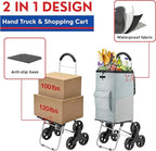 Shopping Cart, Super Loading Stair Climber 220 lbs Capacity, Grocery Foldable Trolley with Extra Large Shopping Bag Laundry Utility Cart with Adjustable Bungee Cord (Gray)