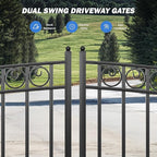 ZUMI Dual Swing Driveway Gate, 12x6 ft. Outdoor Steel Fence for Home Security, Heavy-Duty Weatherproof Iron Kit, Opera Style